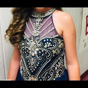 Tiffany pageant navy blue dress girls size 10